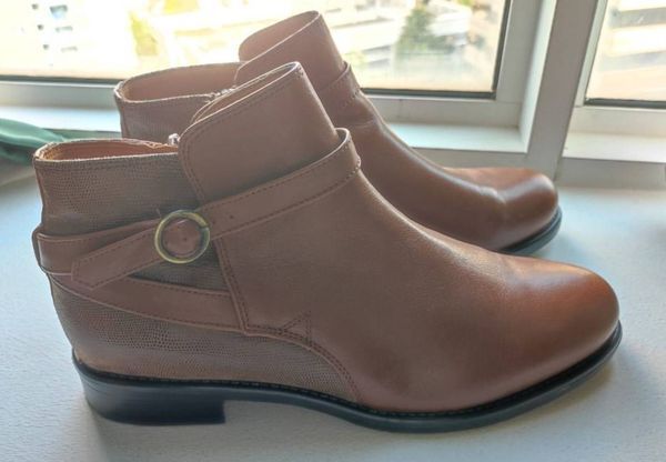 Brown Leather Ankle Boots with Buckle Detail