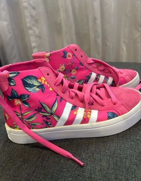 Adidas Pink Floral High-Top Sneakers