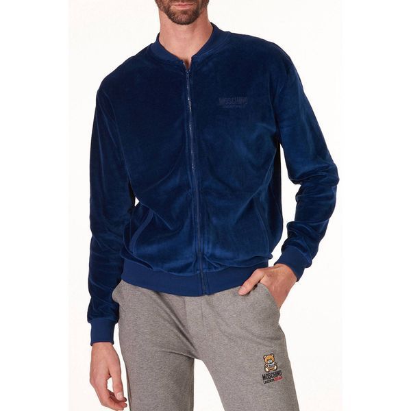 Blue Moschino logo-embroidered jacket