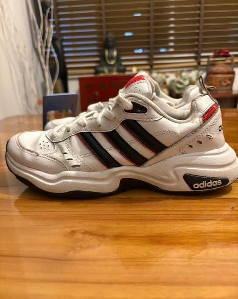 Adidas White Sneakers with Black Stripes