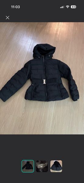 Zara Black Hooded Puffer Jacket with Belt