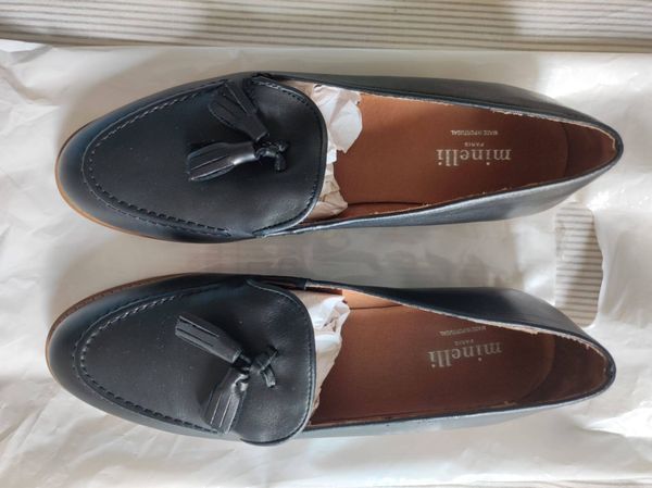 Minelli Black Leather Tassel Loafers