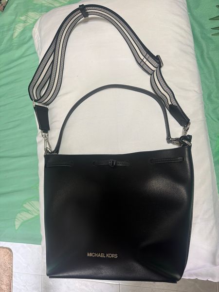 Michael Kors Black Shoulder Bag with Striped Strap