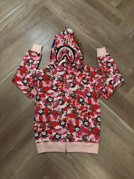 2015 BAPE x Hello Kitty pink camo Shark full zip hoodie