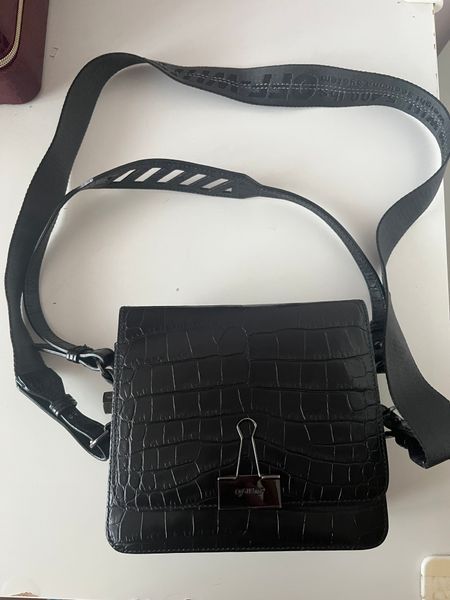 Off-White Black Croc-Effect Binder Clip Bag