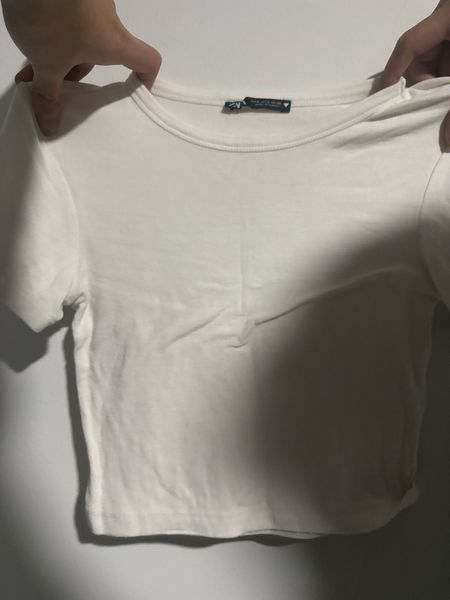 Zara White Basic Round Neck Top