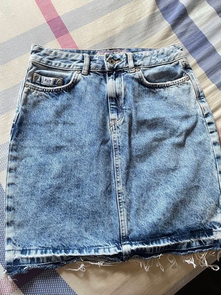 SuperDry Light wash denim mini skirt with raw hem
