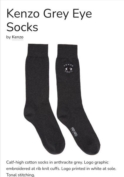 Kenzo Dark Grey Embroidery Sock