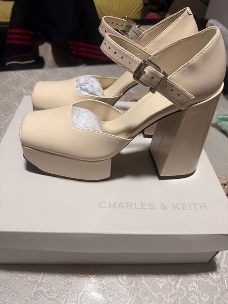 Charles & Keith Cream Platform Mary Jane Heels