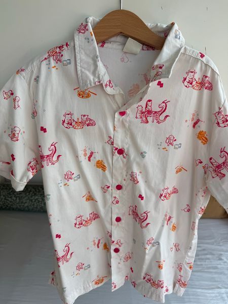 White Animal Print Short Sleeve Button-Up Shirt