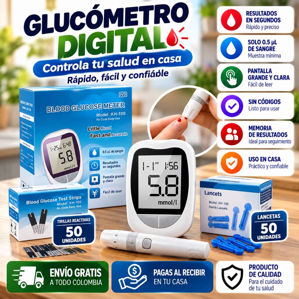 GLUCOMETRO + TIRILLAS + LANCETAS
