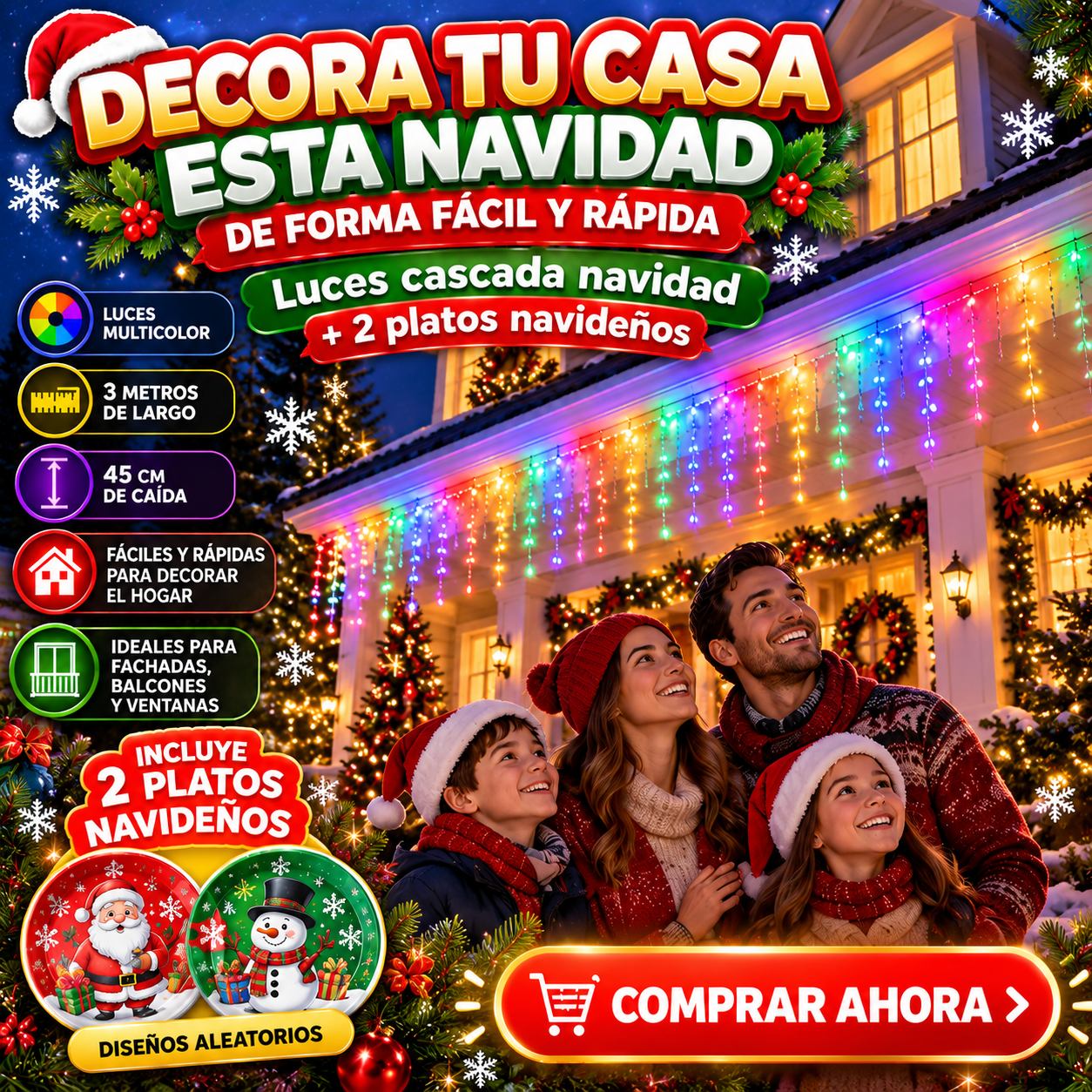 CORTINA LUZ LED 3MT X 45 CM + 2 PLATOS