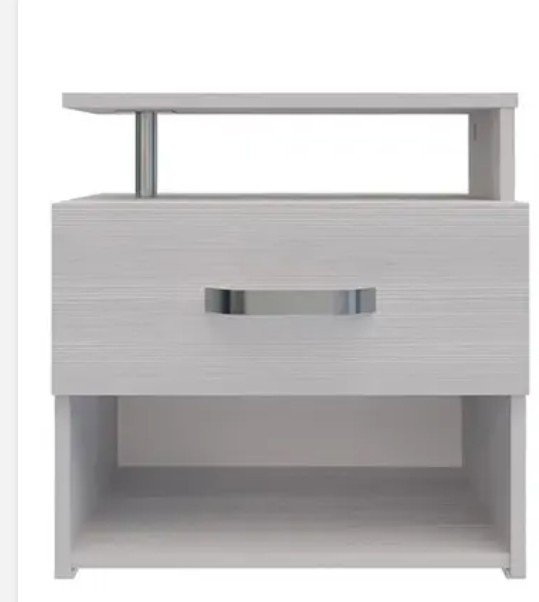 Mesa de Noche Moderna | Cajonera Flotante con Compartimento Abierto y Repisa Superior | Diseño Minimalista en Tono Blanco Nórdico | Gabinete Auxiliar para Dormitorio