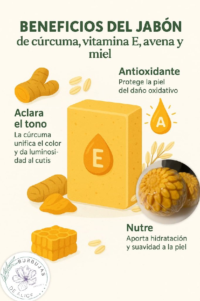 jabón de cúrcuma avena y miel y vitamina e