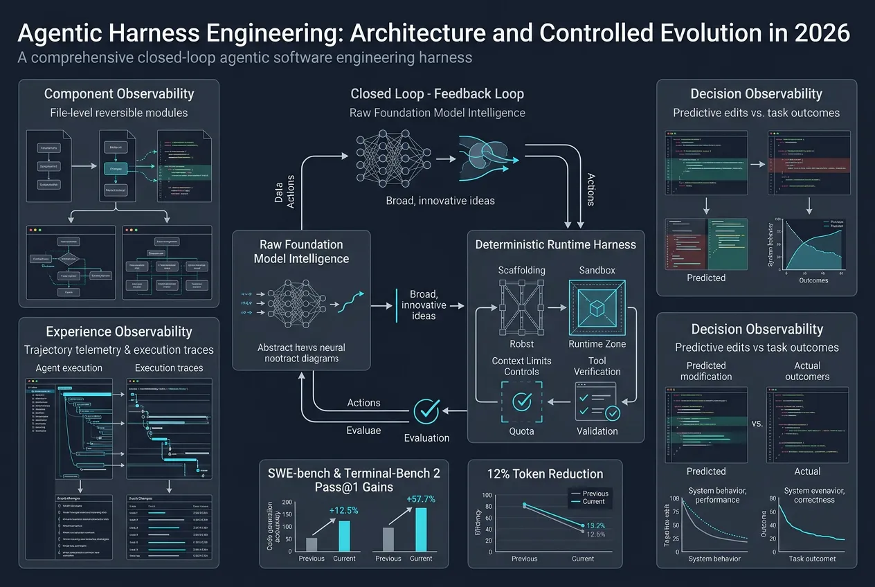 Agent runtime architecture showing context management, tool execution, observability, and an evaluation feedback loop