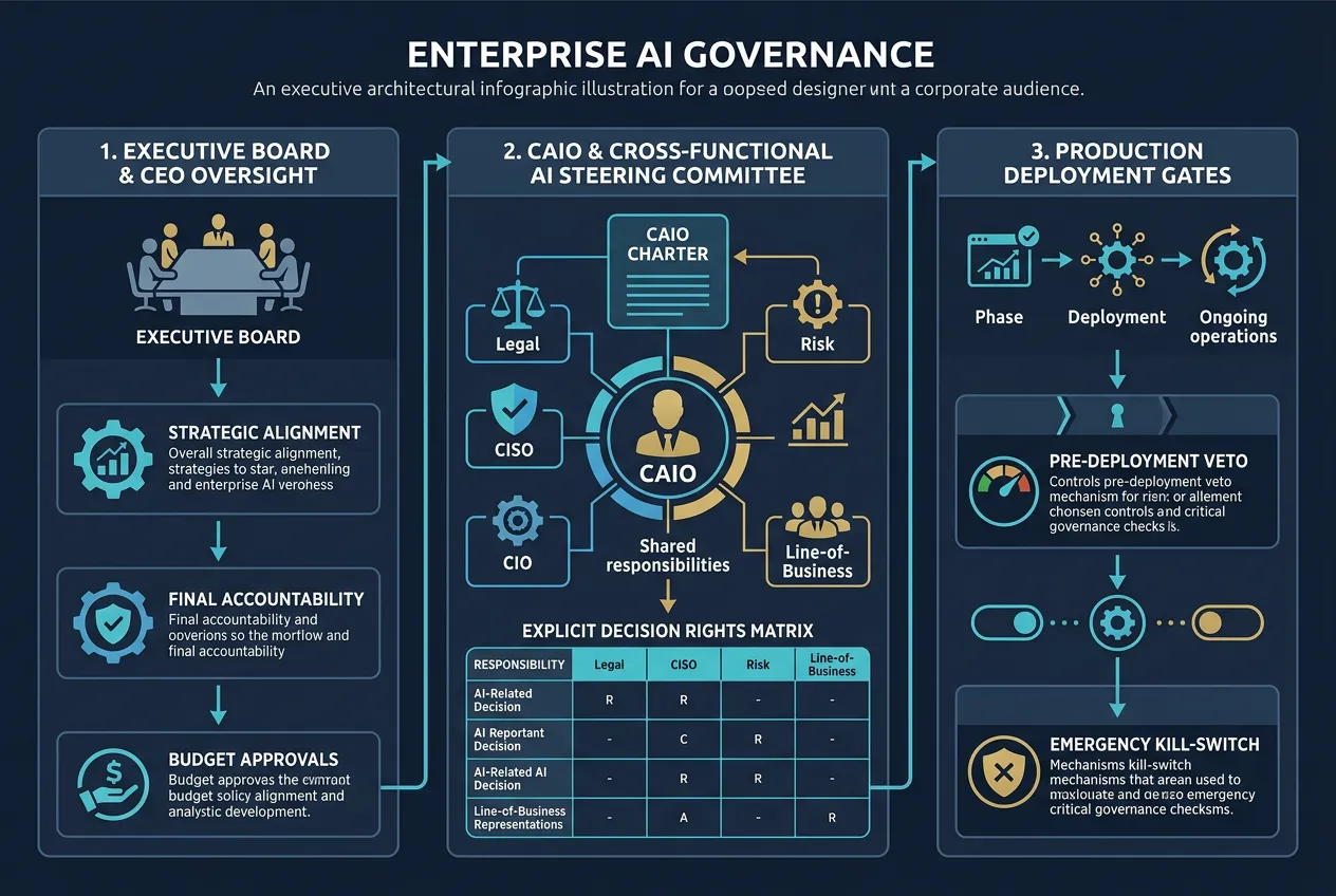 Enterprise AI Governance Architecture: Chief AI Officer Charter, Cross-Functional AI Steering Committee, and Explicit Decision Rights Matrix for 2026