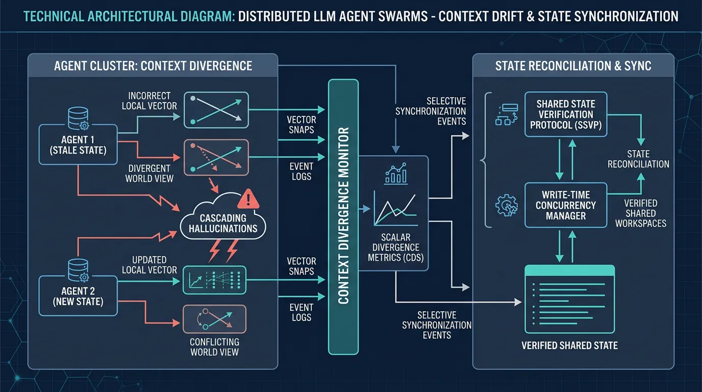 Architectural diagram of multi-agent state synchronization and context drift protocols