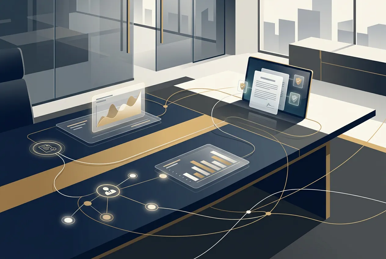 Conceptual illustration of enterprise outside counsel guidelines and corporate legal AI billing audit controls in 2026
