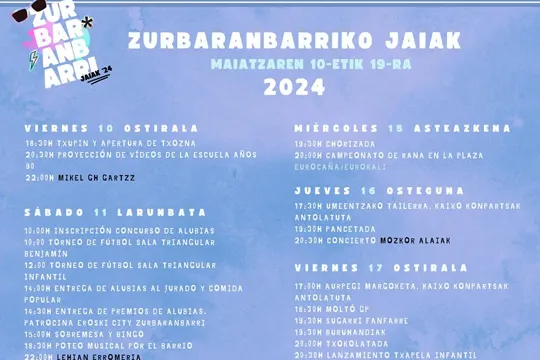 Programa Fiestas de Zurbaranbarri 2024