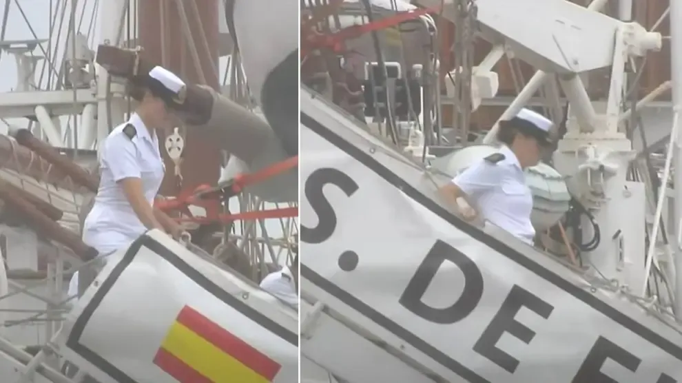 La princesa Leonor finaliza su formación naval con un pequeño susto al bajar del Juan Sebastián Elcano