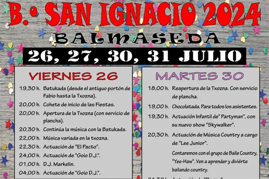 Programa Fiestas San Ignacio 2024 en Balmaseda