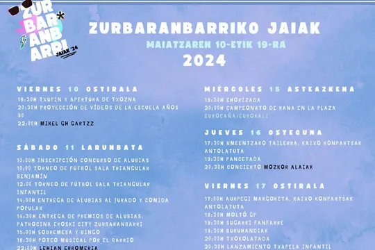 Programa de Fiestas de Zurbaranbarri 2024