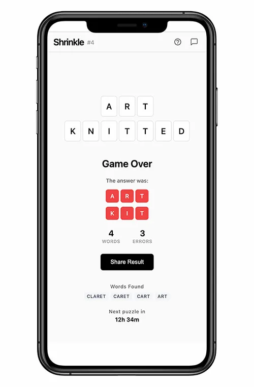 Shrinkle es un juego de palabras menguantes un poco malvado