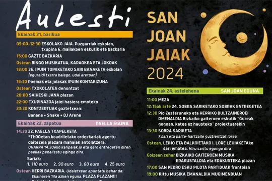 Aulestiko San Juan jaiak 2024: egitaraua