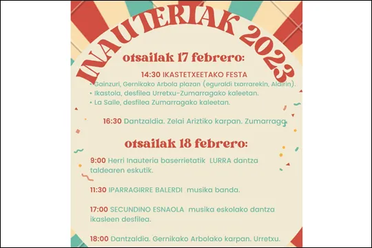 Programa de Carnavales de Zumarraga-Urretxu 2023