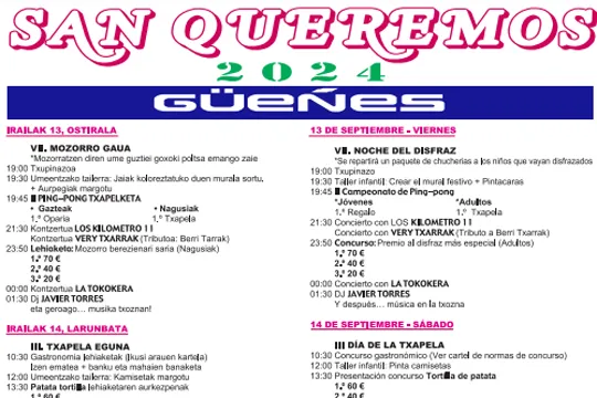 Programa Fiestas de San Queremos 2024 en Güenes