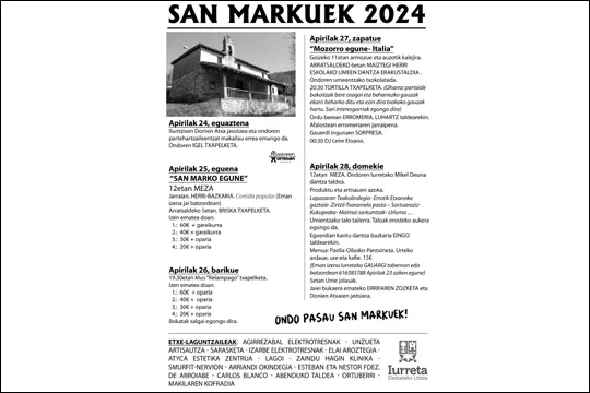 Programa Fiestas de San Marcos 2024 en Iurreta