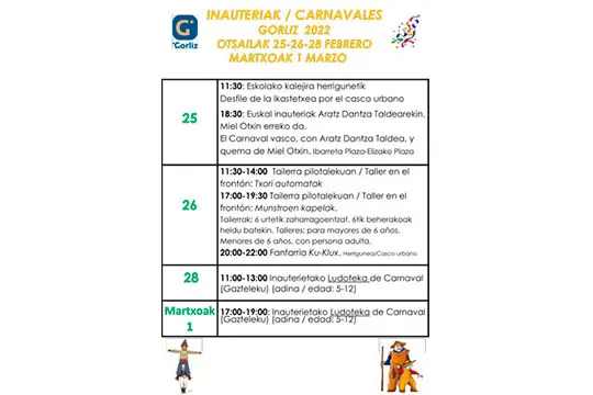 Programa de Carnavales de Gorliz 2022