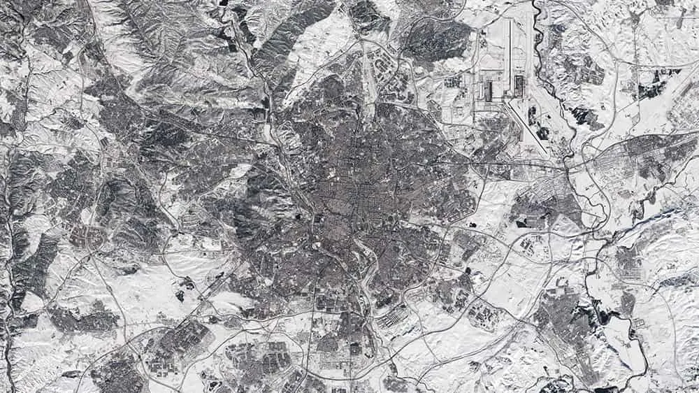 Madrid cubierta por nieve tras Filomena vista desde el espacio por la misión Sentinel 2