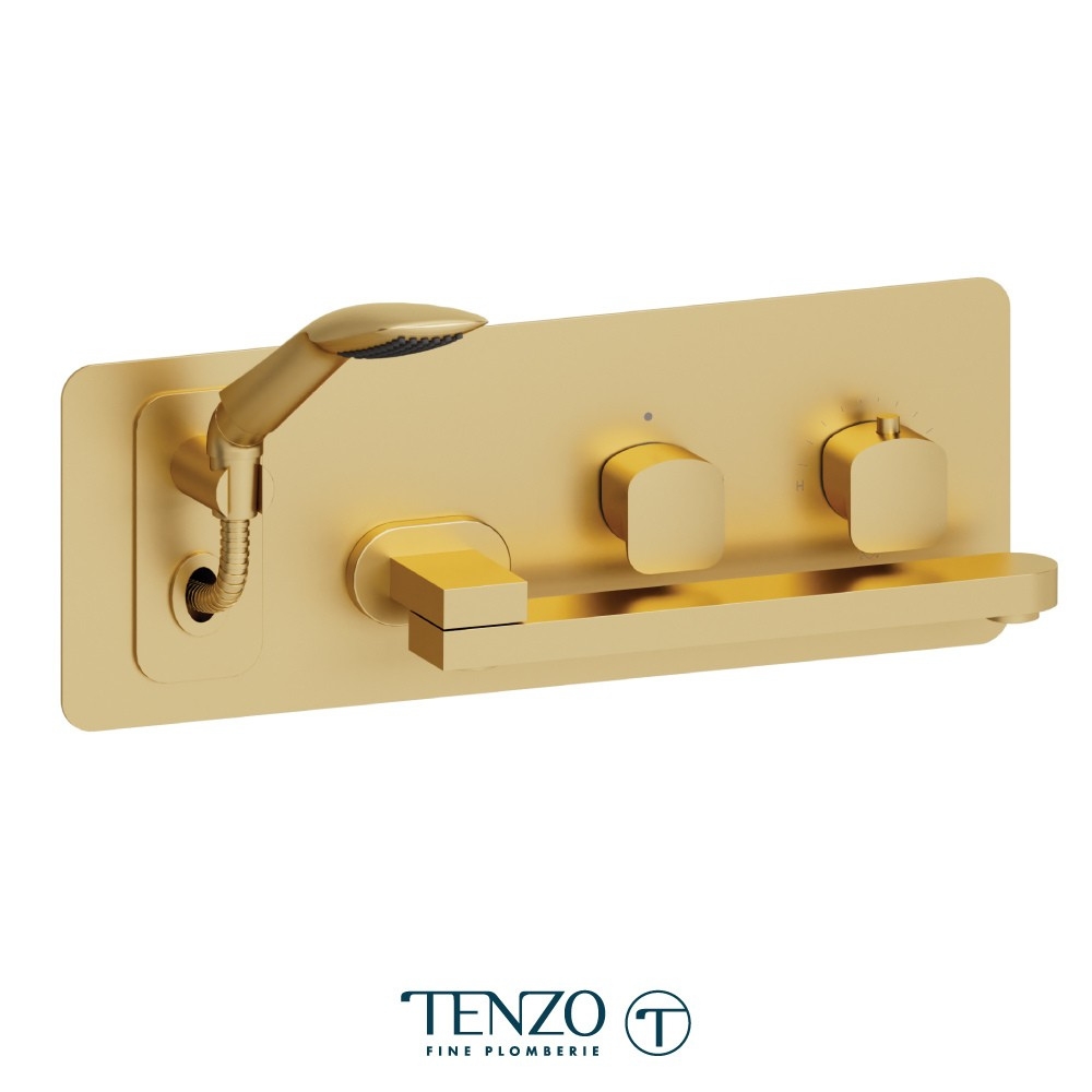 Robinet de bain mural avec boyau rétractable et bec pivotant