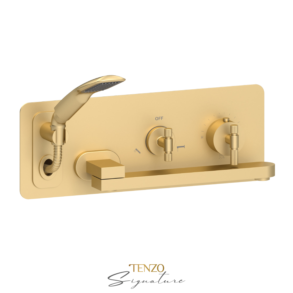 Robinet de bain mural avec boyau rétractable et bec pivotant