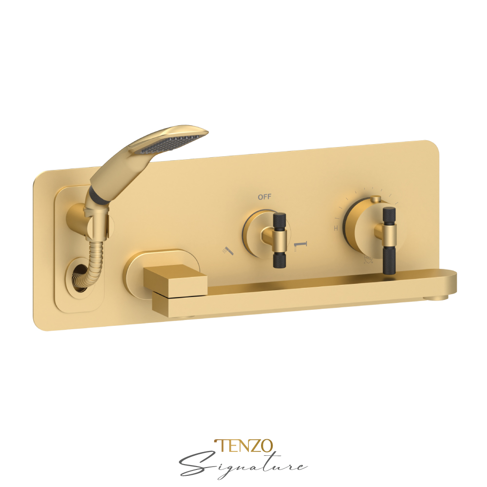 Robinet de bain mural avec boyau rétractable et bec pivotant