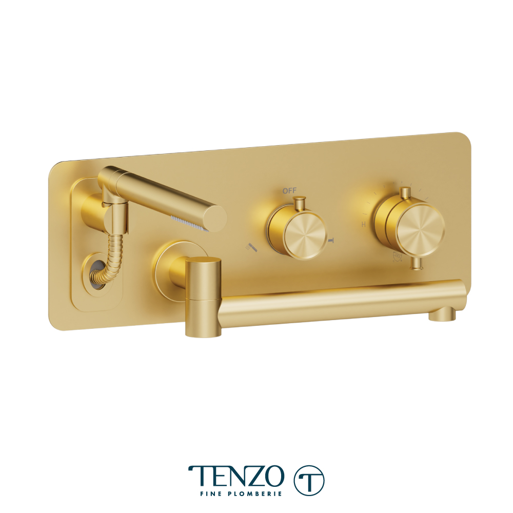 Robinet de bain mural avec boyau rétractable et bec pivotant, Alyss