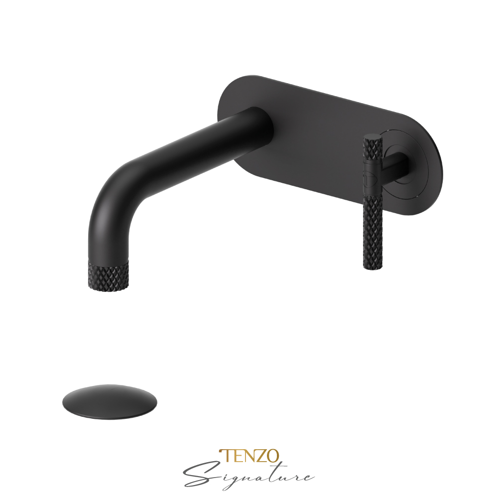 Wall mount lavatory faucet with drain