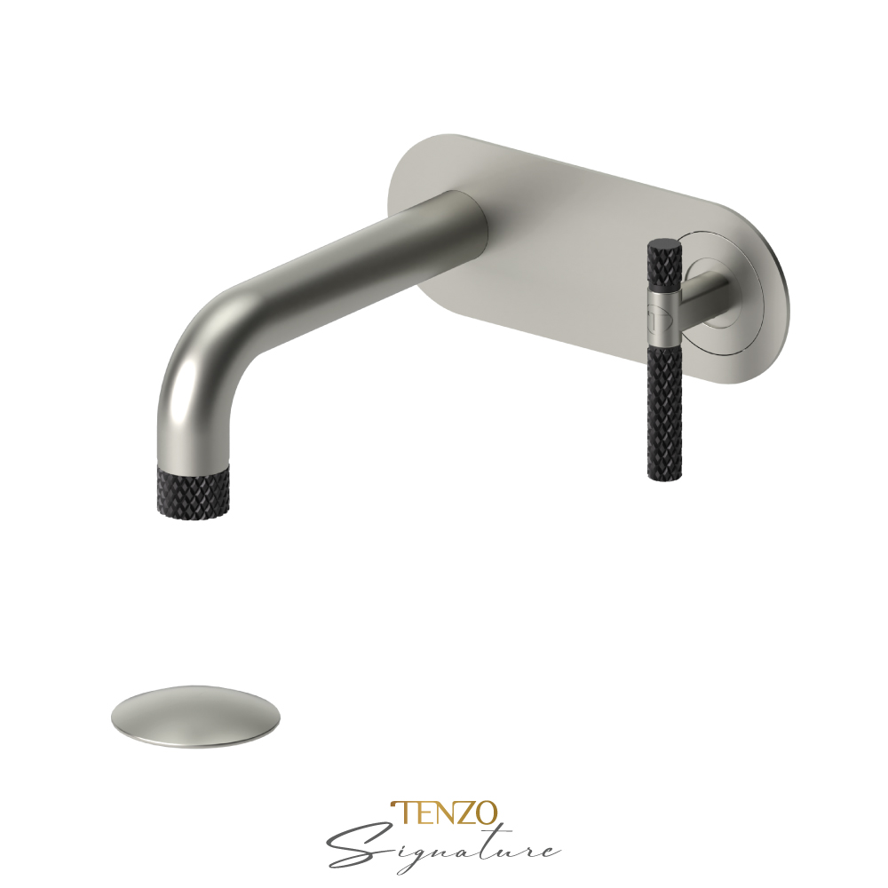 Wall mount lavatory faucet with drain