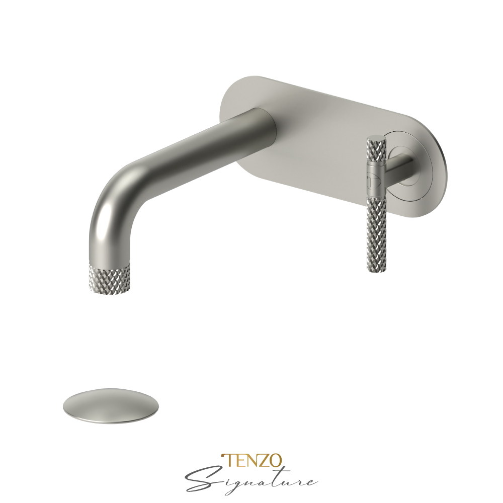 Wall mount lavatory faucet with drain