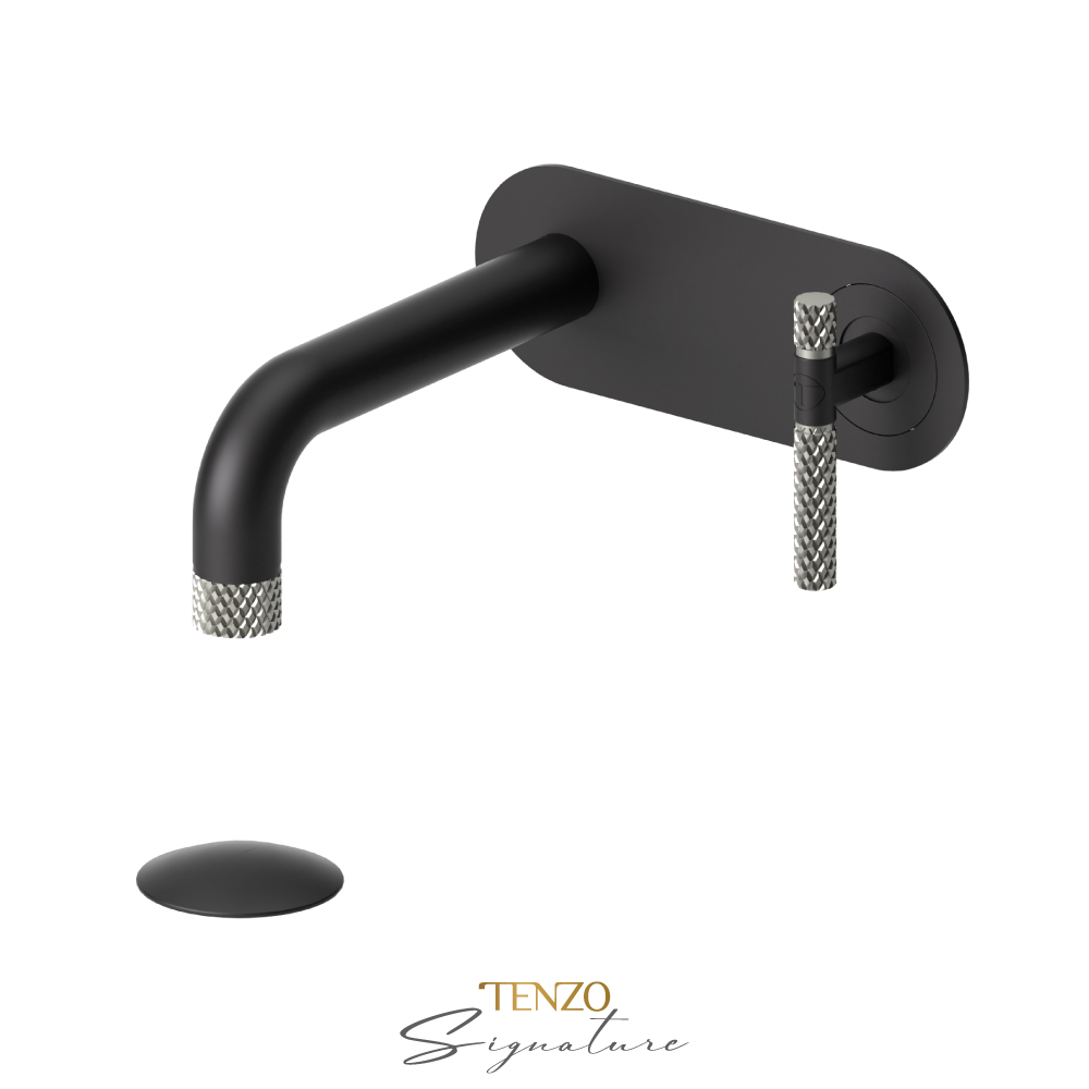 Wall mount lavatory faucet with drain