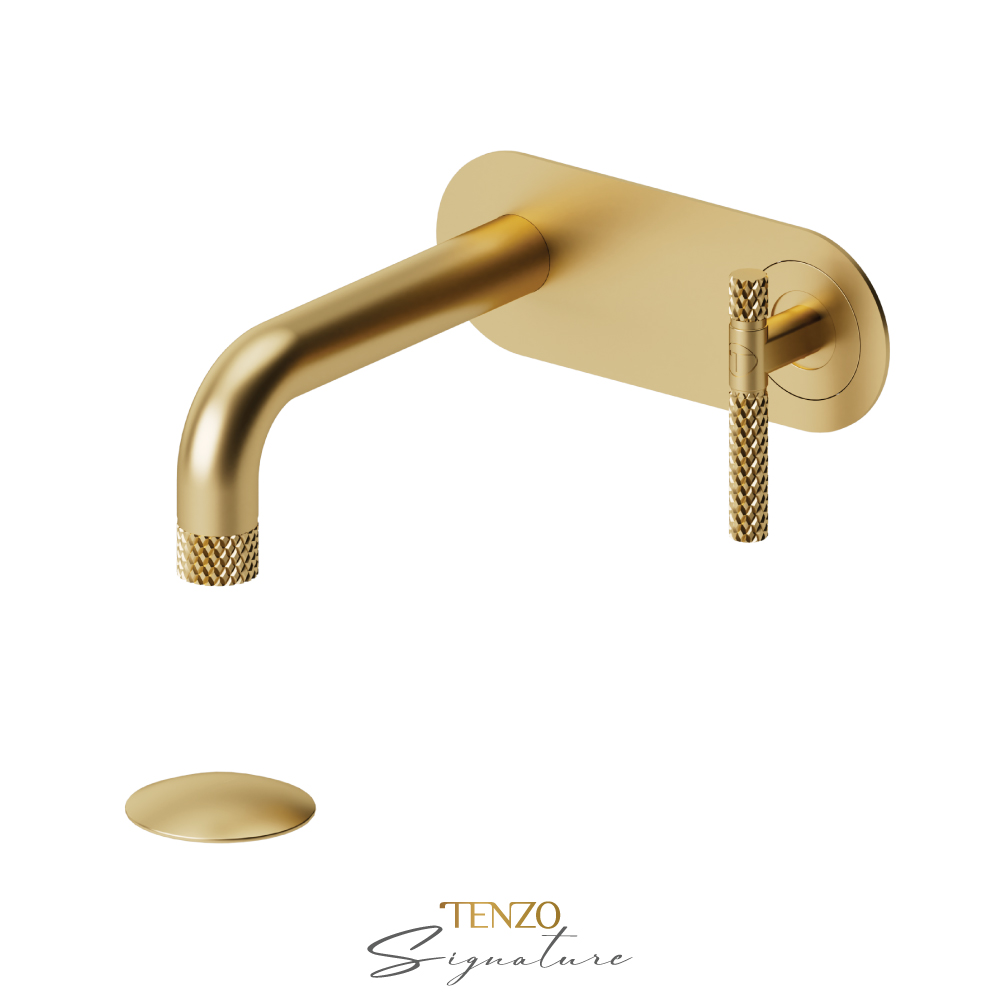 Wall mount lavatory faucet with drain