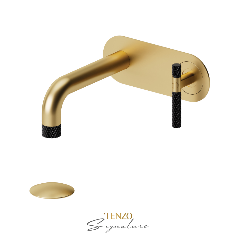 Wall mount lavatory faucet with drain
