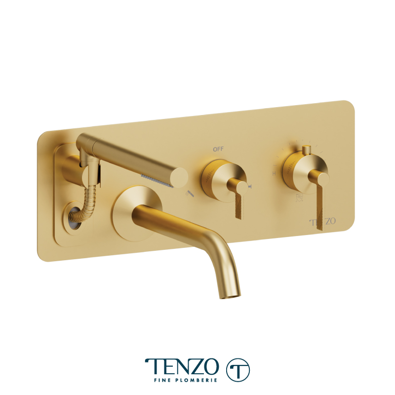 Wall mount tub filler with retractable hose, Paloma