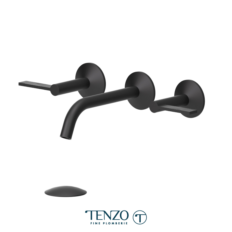 Wall mount lavatory faucet with drain