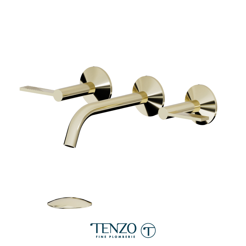 Wall mount lavatory faucet with drain