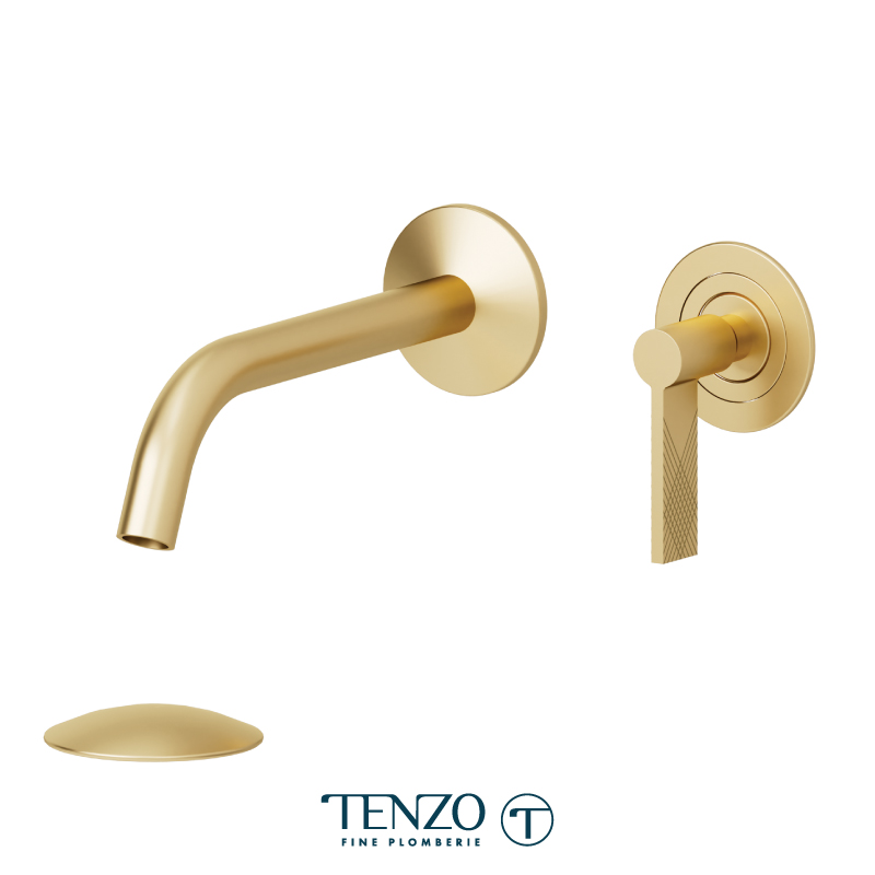 Wall mount lavatory faucet with drain