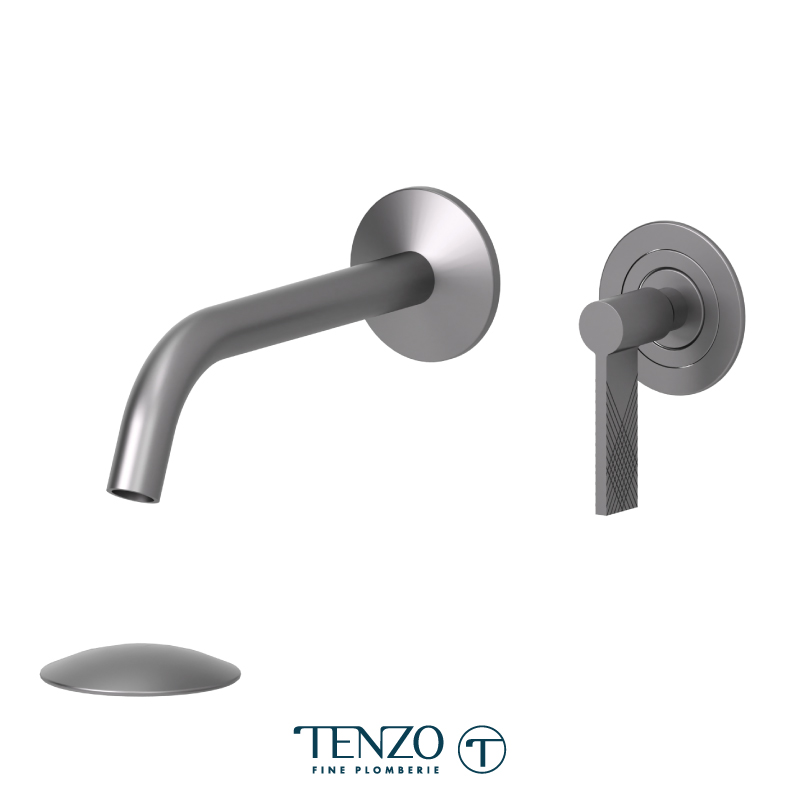 Wall mount lavatory faucet with drain