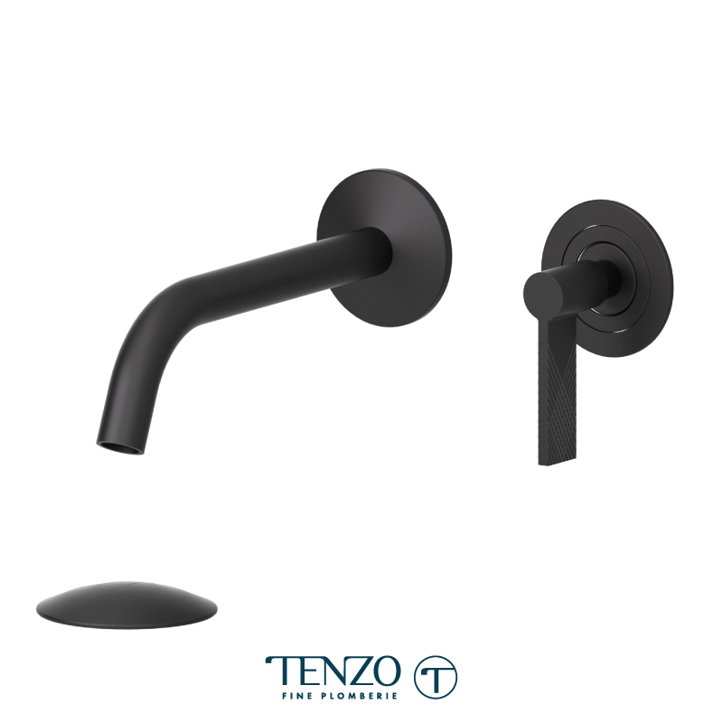 Wall mount lavatory faucet with drain