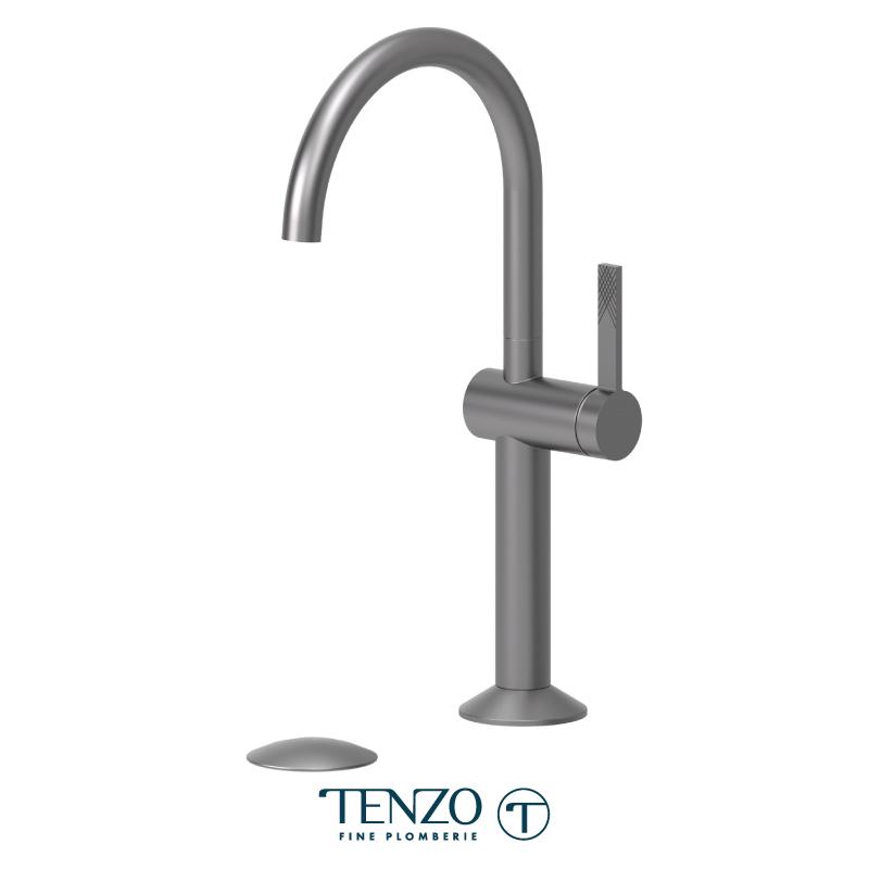 Tall single hole lavatory faucet with drain